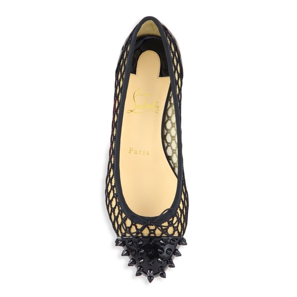 Christian Louboutin Spiked Patent Leather & Mesh Flats - Picture 2 of 11